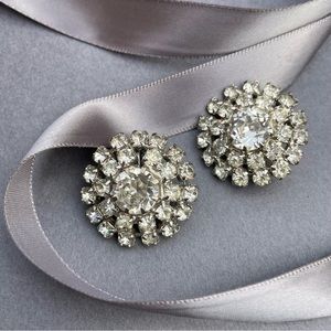 Vintage Signed WEISS Clip On Earrings Clear Rhinestones